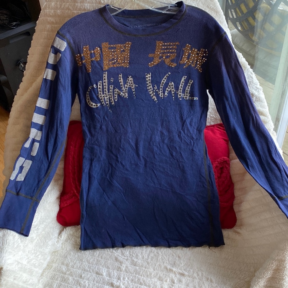 The Great China Wall Swarovski Crystal Logo Top CottonStretch NeverUsed Rare